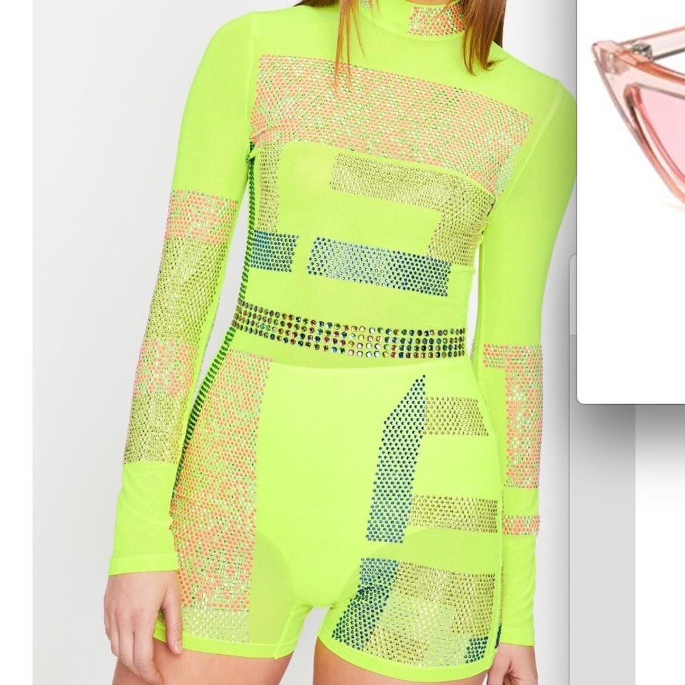 Yellow and bedazzled one piece set!